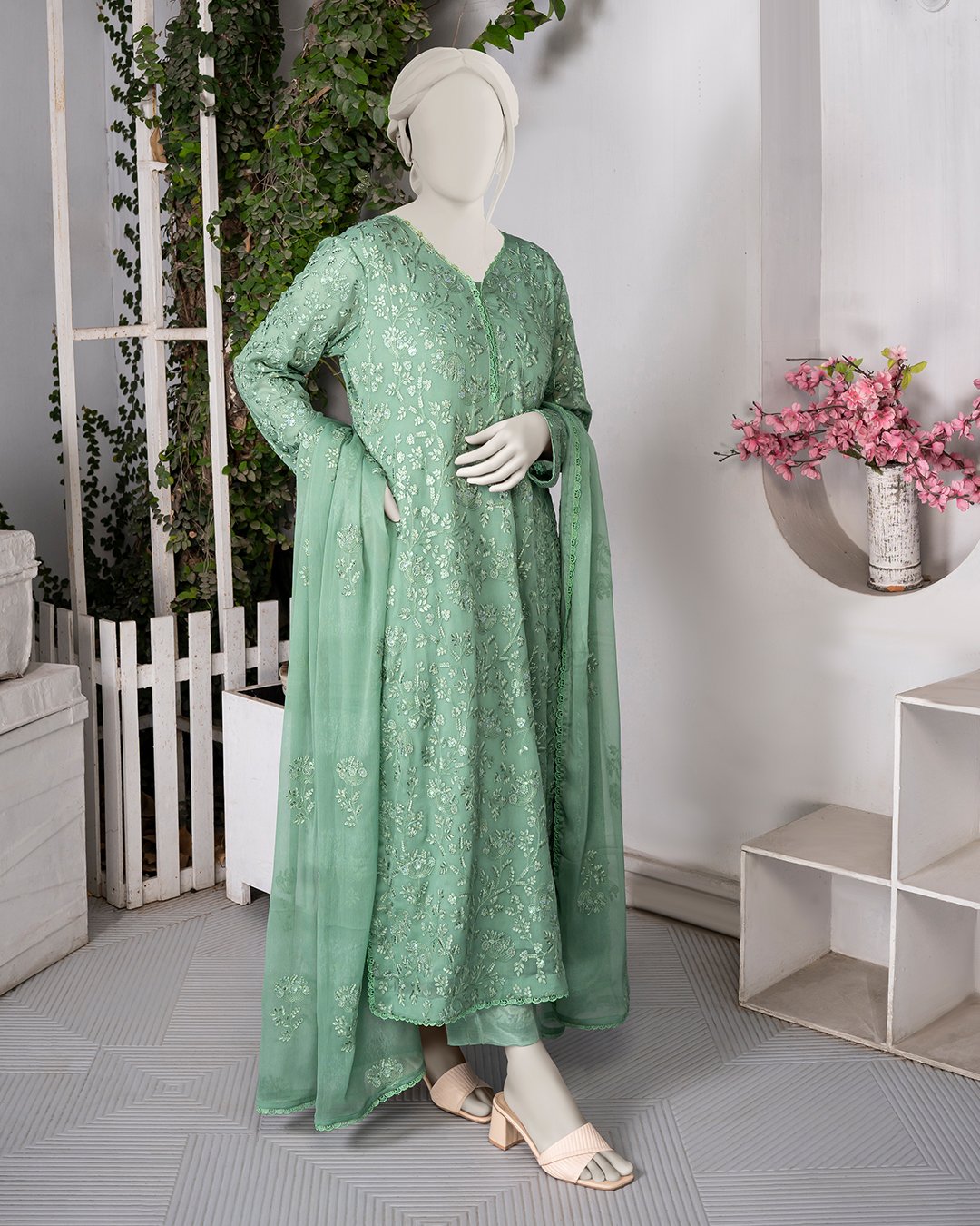 B8 – 3-Piece Dark Pista All Over Embroidered Suit