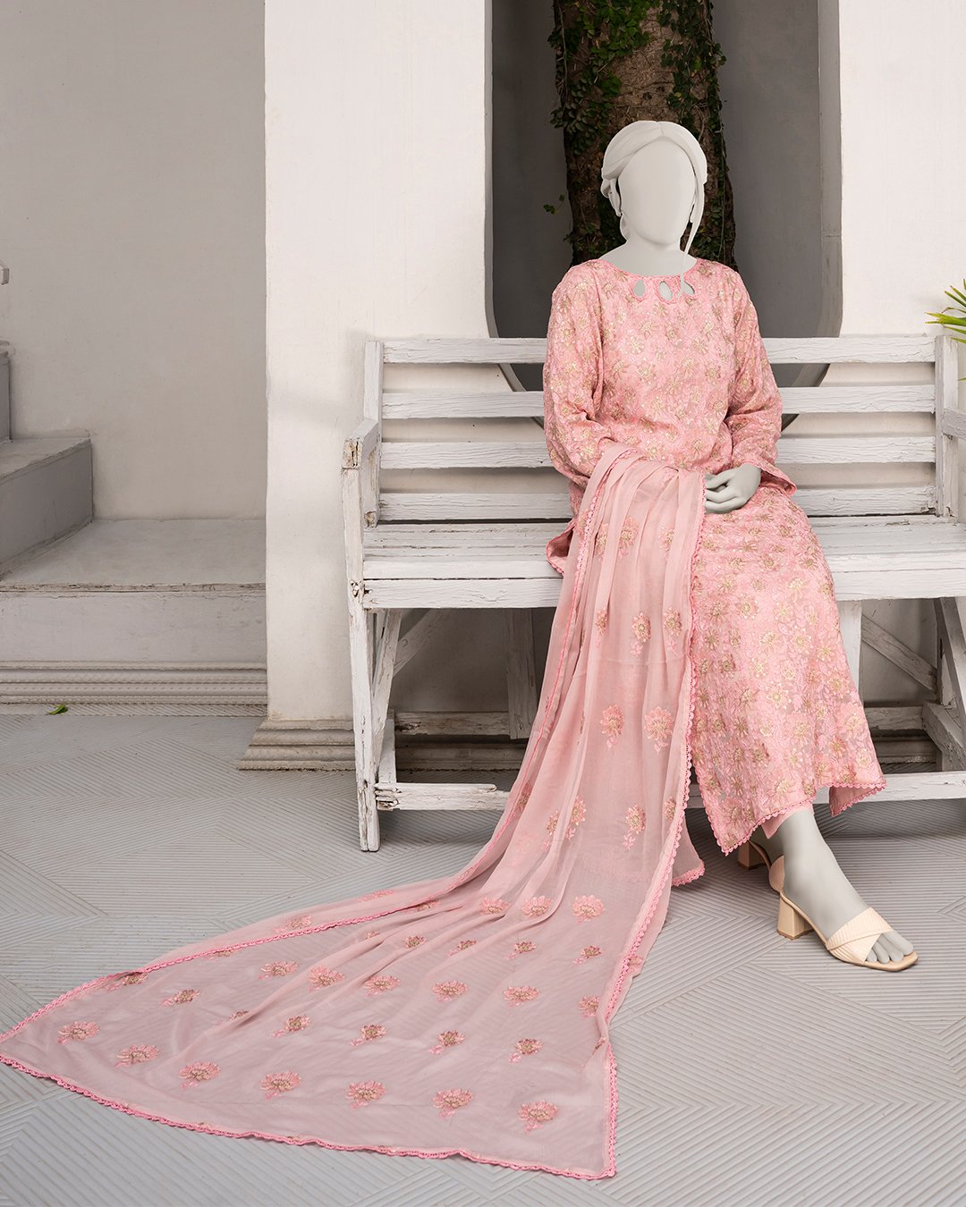 B4 – Light Pink Full Embroidered 3 Piece All Over Suit